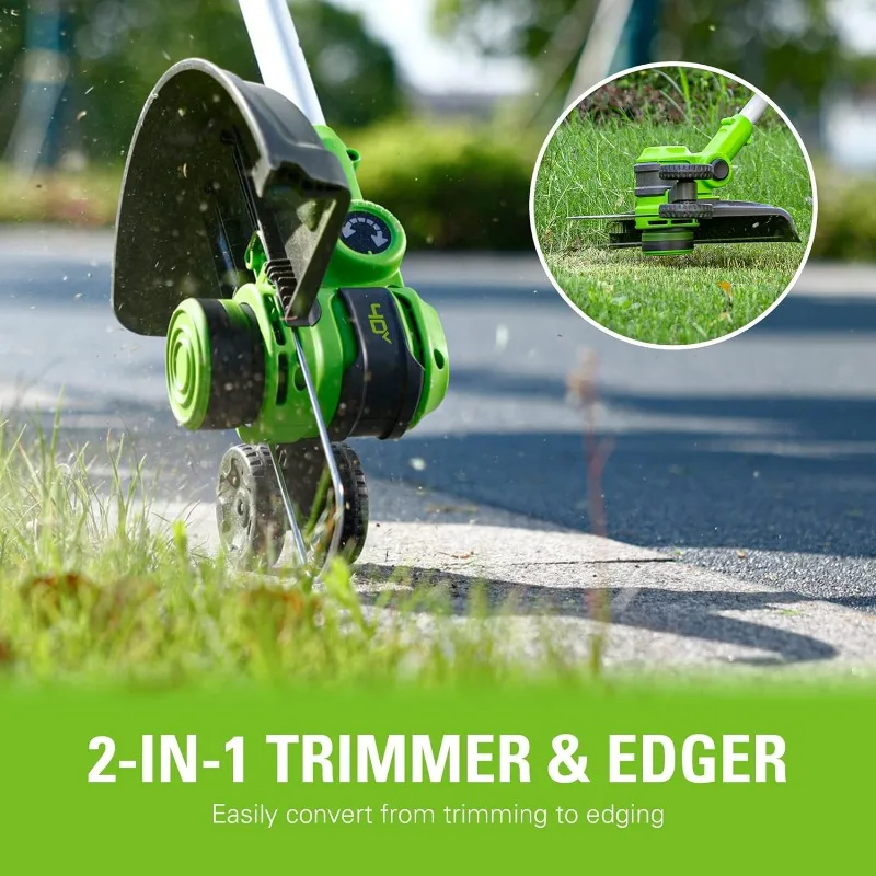 Greenworks 40V 20" Cortacésped inalámbrico Push, soplador de hojas axial 500 CFM / 120 MPH, recortador de hilo de 12" 2 baterías 5Ah + 2Ah cargadores