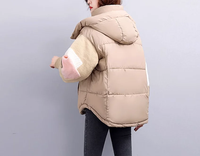 Women's Clothing Fashion patchwork loose Hooded slimming down coat Winter New