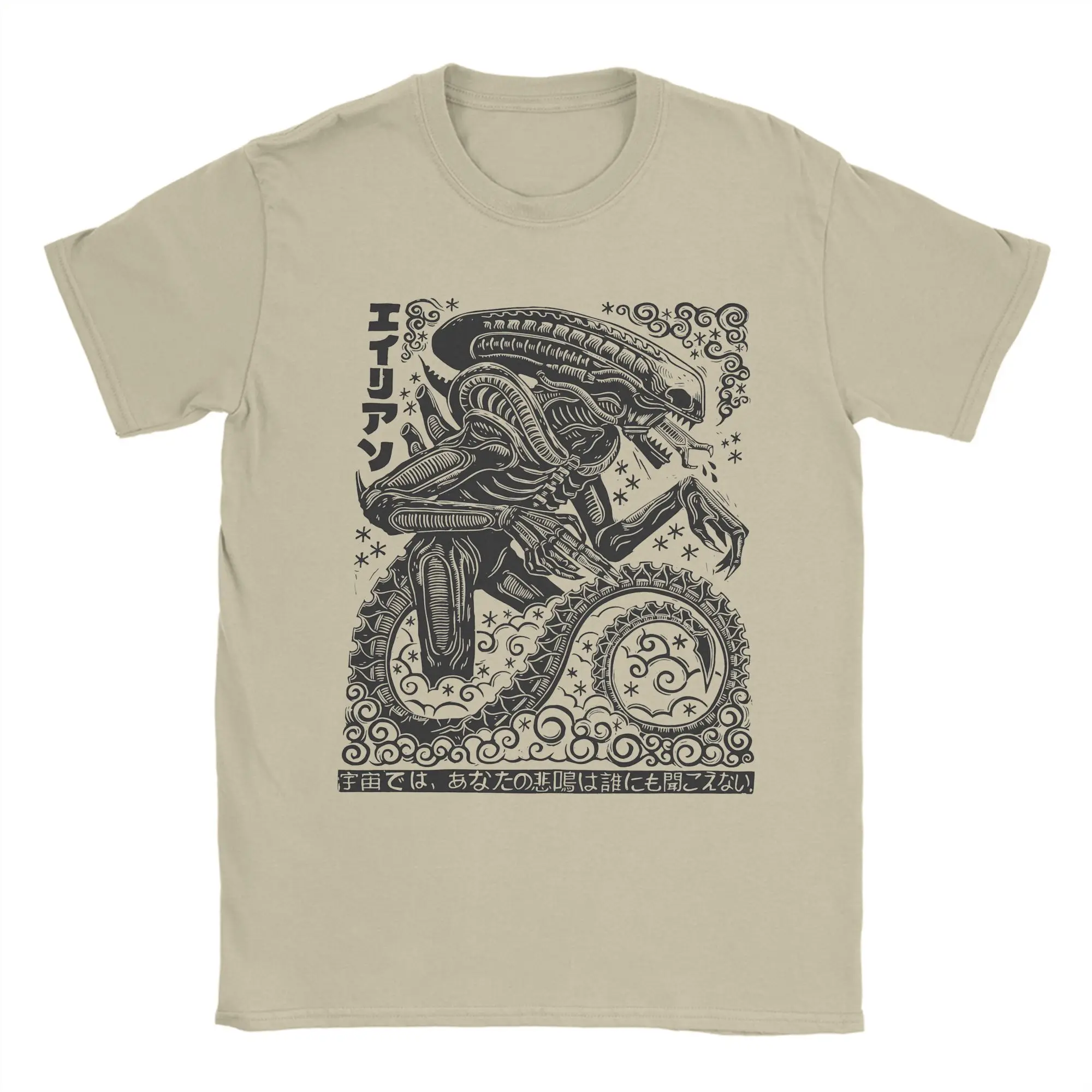 Xenomorph Linocut Alien Movie T Shirt Men 100% Cotton Novelty T-Shirt Crew Neck  Tee Shirt Short Sleeve Clothing 4XL 5XL 6XL