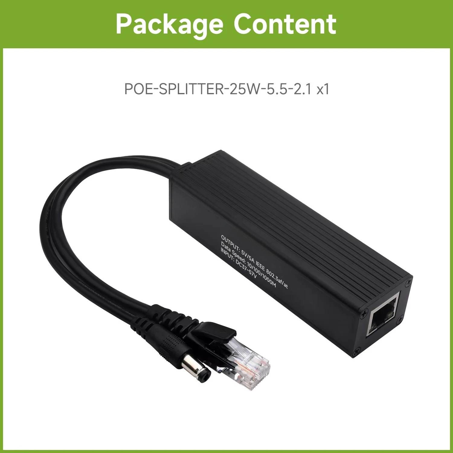for Waveshare Industrial Gigabit PoE Splitter Supports IEEE 802.3af/at-compliant Gigabit Ethernet, 5V 5A Type-C/DC Power Output