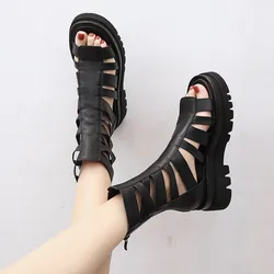 COOTELILI 2024 New Fashion Summer Sandal Women Black Platform Sandals Shoes Zip Non-slip Basic 5.5cm Heels 35-39