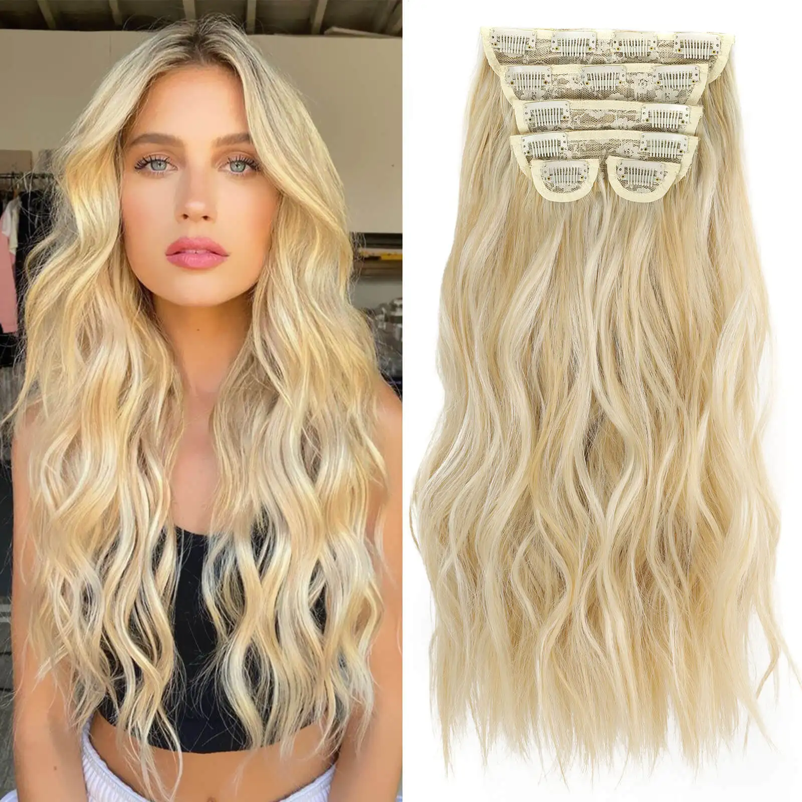 Synthetic Long Wavy Clip In Hair Extensions 20
