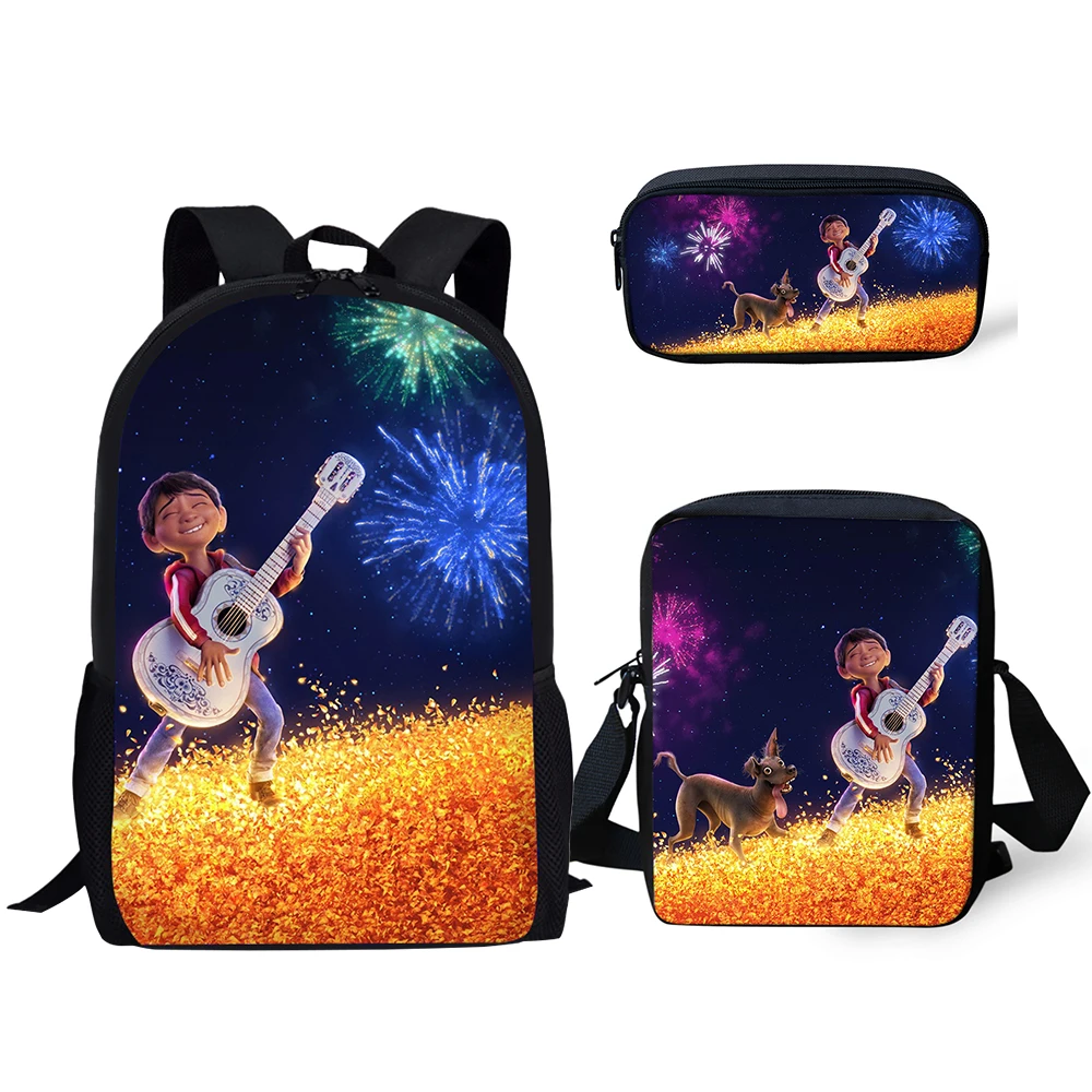 Trendy COCO Music Skull Pattern 3D Print 3pcs/Set pupil School Bags Laptop Daypack Backpack Inclined shoulder bag Pencil Case
