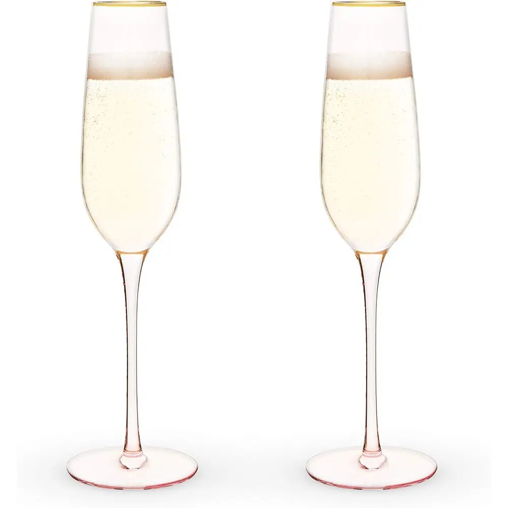 

Хрустальные бокалы для шампанского, с розовым оттенком и золотой окантовкой, элегантные, идеально подходят для вина, процекко, коктейлей, свадебных подарков, подарков на новоселье.