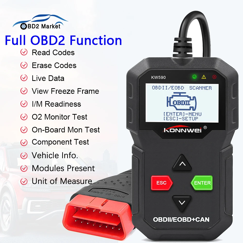 

KONNWEI KW590 OBD2 Car Diagnostic Tool Code Reader Auto Scanner Full OBD 2 Functions Scanner Tools Support Multi-Brands Cars