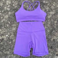 Solid Color Gym Bike Yoga Set Short Legging Cross Back Sport Bra 2pc Tracksuit Athletic Women Gym Suit Comprehensive Training Jo - Image 3