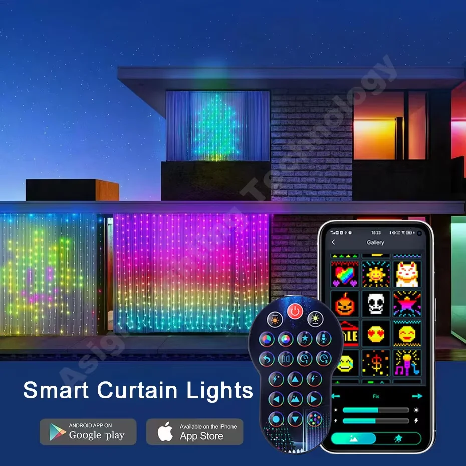 LED RGB Fairy Light Bluetooth App Smart Curtain Lights DIY Picture Display 400LEDs Waterproof RGB String Light for Room Window