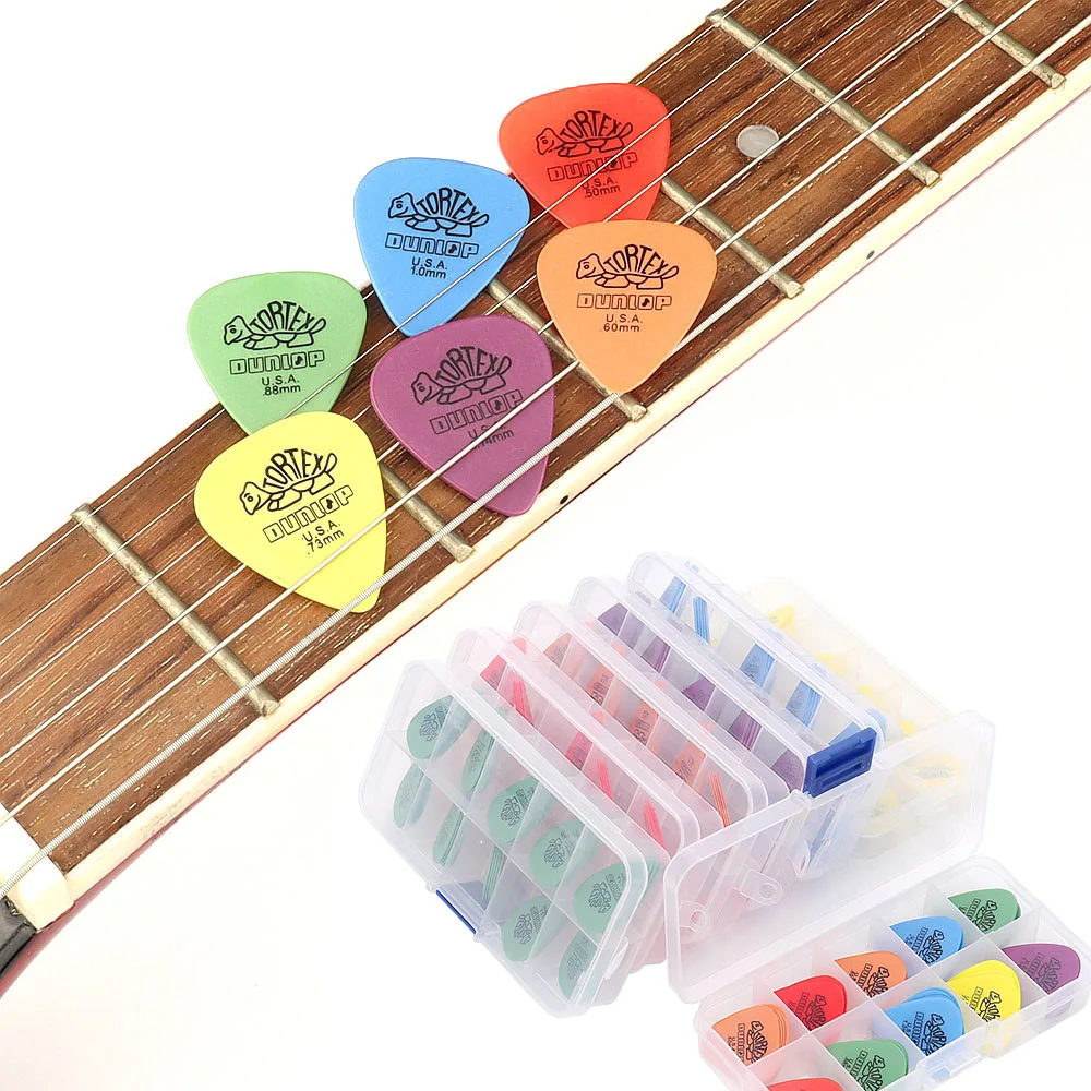 Palhetas para guitarra elétrica acústica, 50 peças, 100 peças, dunlop com caixa, palheta para acessórios de guitarra, 6 tamanhos de espessura