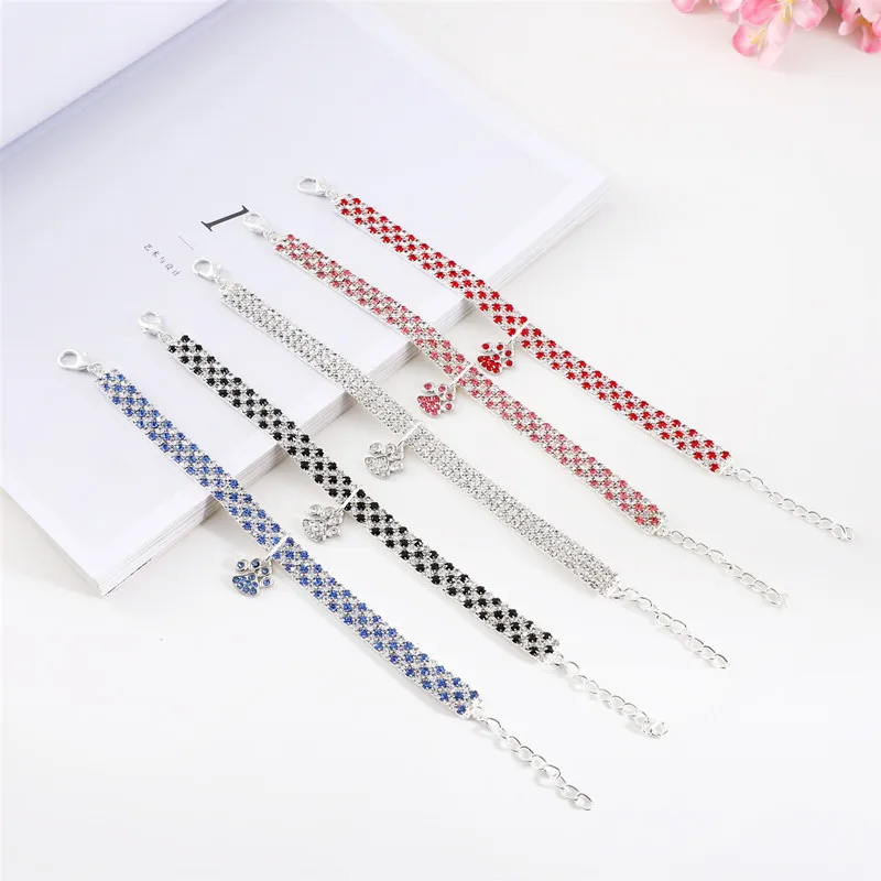 Rhinestone Pet Collar Color Mix Cat Paw Elastic Necklace Bling Crystal Dog Cat Neck Collar Pet Decorative Jewelry Accessories