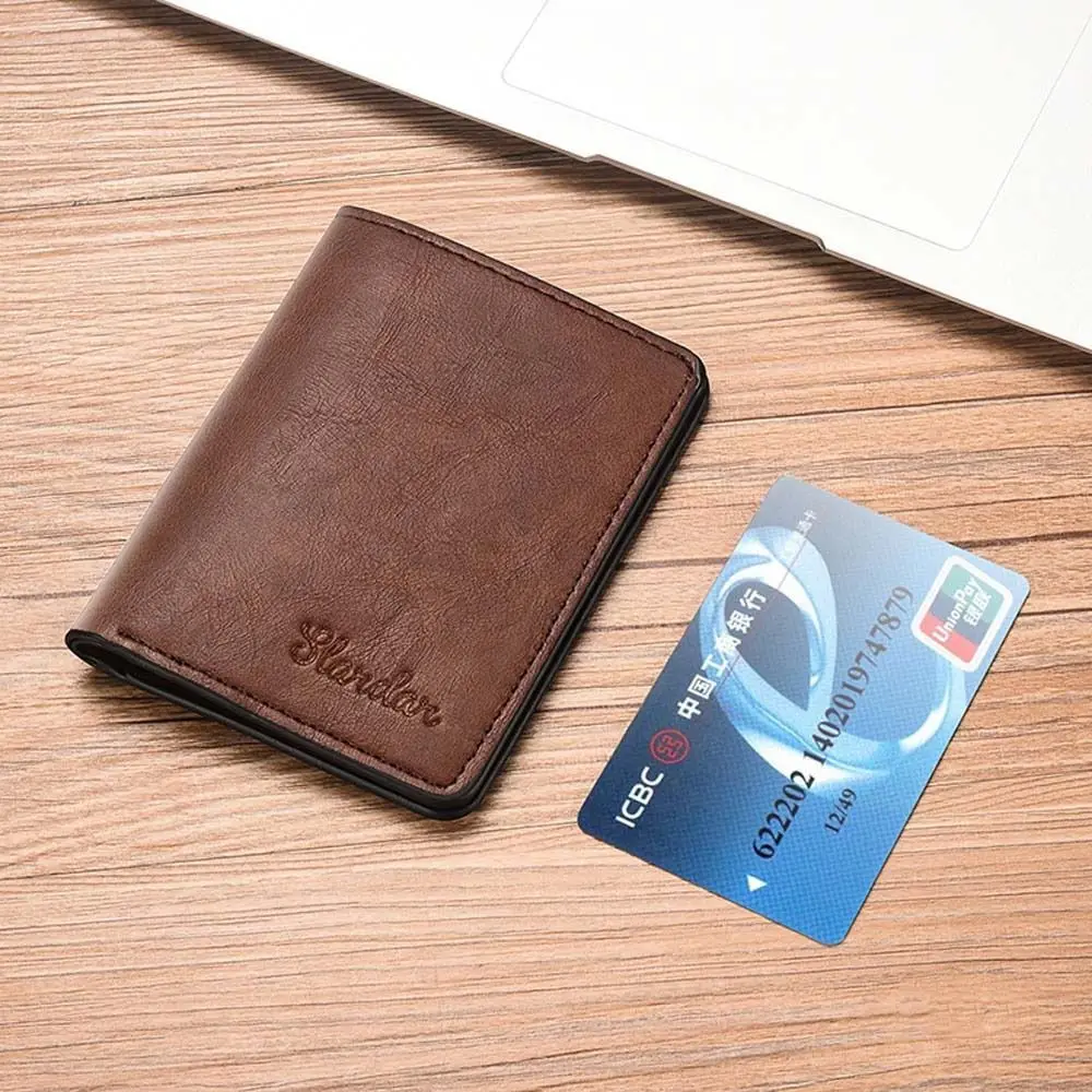 Brown Black Credit Card Bag Mini Money Bag PU Leather Ultra-thin ID Card Cover Business Card Holder Coin Purse Men Wallet