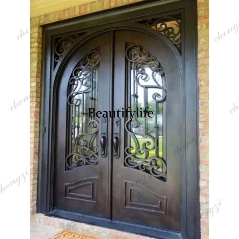 TTT  Customization Customized Wrought Iron Patio French Hinged Door Aluminum Double Glass French Entry Door