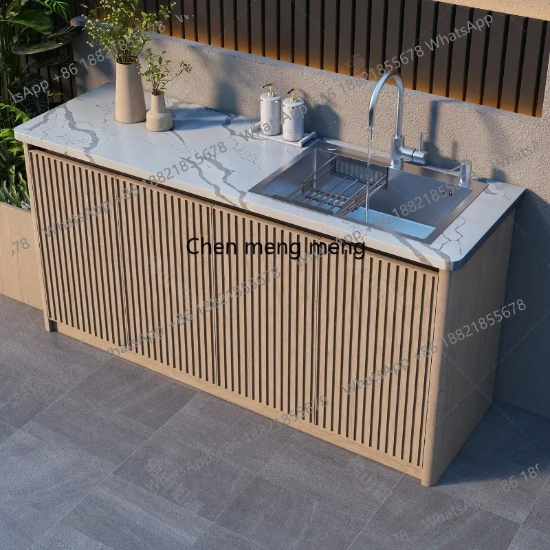 03A Outdoor courtyard balcony waterproof and sunscreen aluminum alloy sink integrated wash basin cabinet combined household cons