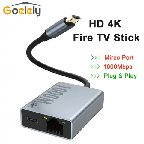 Goelely RJ45 100/1000Mbps External Network Card Mirco Port 4K Fire TV Stick LED Display Plug&Play Ethernet Adapter for Smart TV