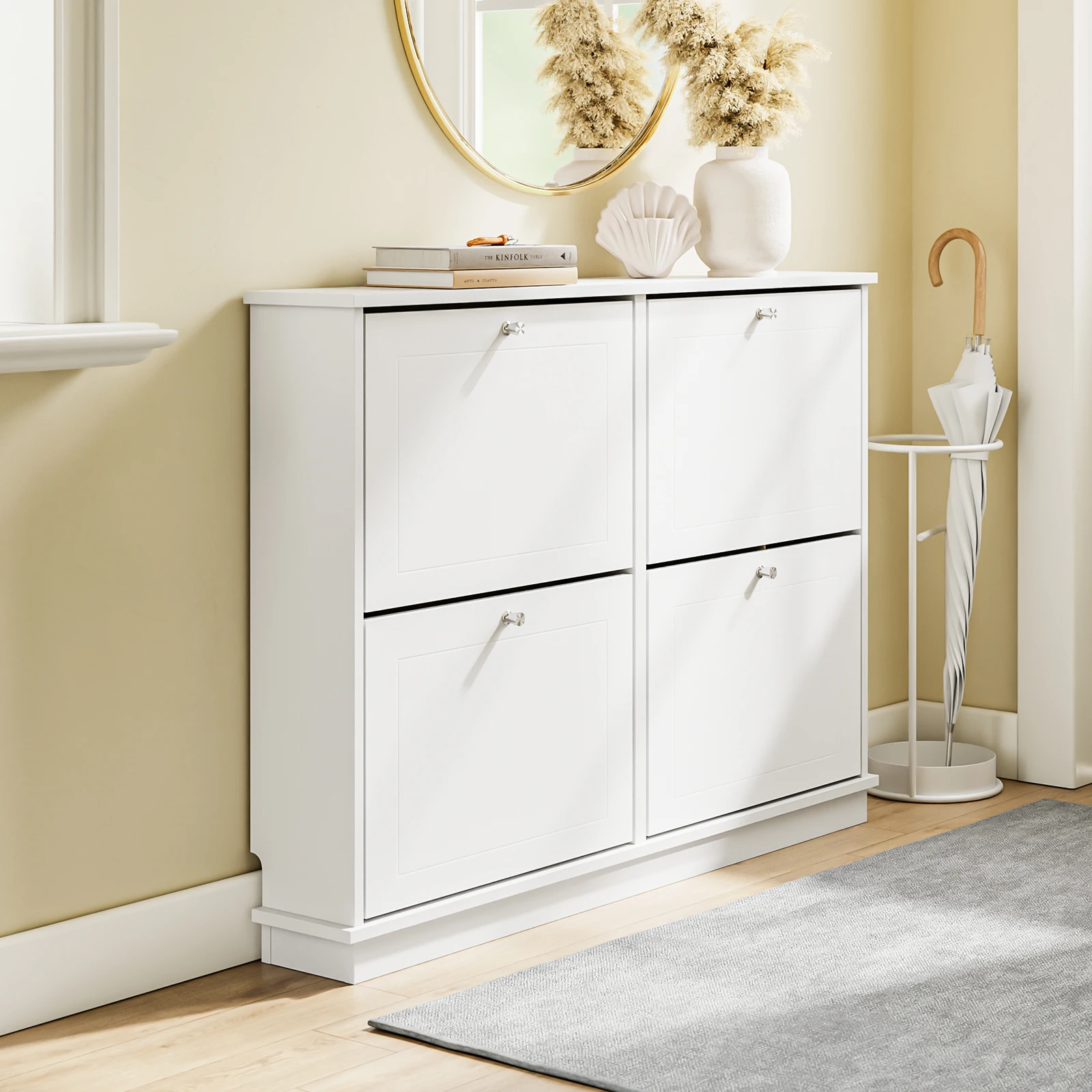 SoBuy FSR216-W – Mueble para zapatos extremadamente estrecho (18 cm), apto para zapatos grandes hasta talla EU 47. Ideal para entradas, pasillos y apartamentos pequeños. Ahorra espacio. Medidas: 105 × 18 × 78 cm