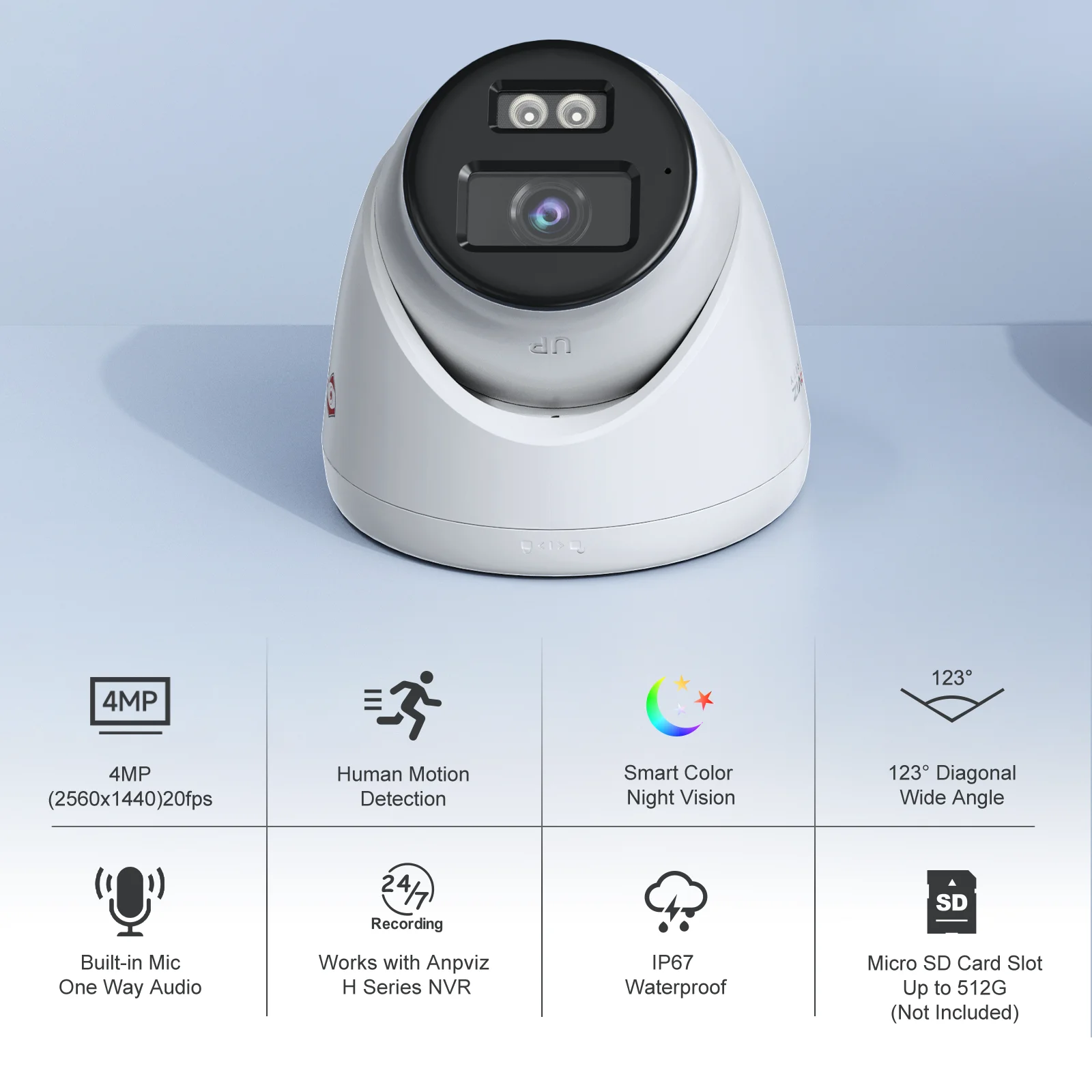 Anpviz 4MP Turret PoE IP Camera with Mic IP Security Camera Outdoor Color Night Vision Human Motion Detection 2.8mm Lens H.265+
