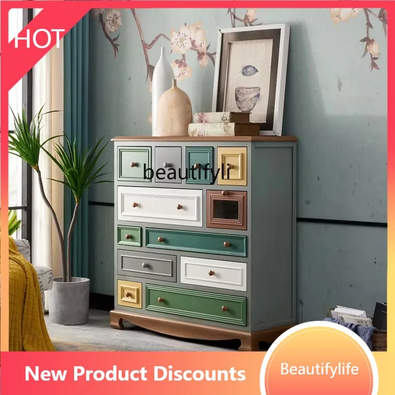 

F4567 American Style Twelve-Bucket Solid Wood Bedroom Vintage Storage Cabinet Living Room Wall-Mounted Storage Cabinet