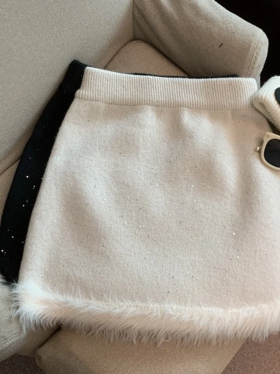 

Пушистая юбка с пайетками и высокой талией А-силуэта для женщин, осенне-зимняя модная юбка из смесового хлопка с эластичным поясом