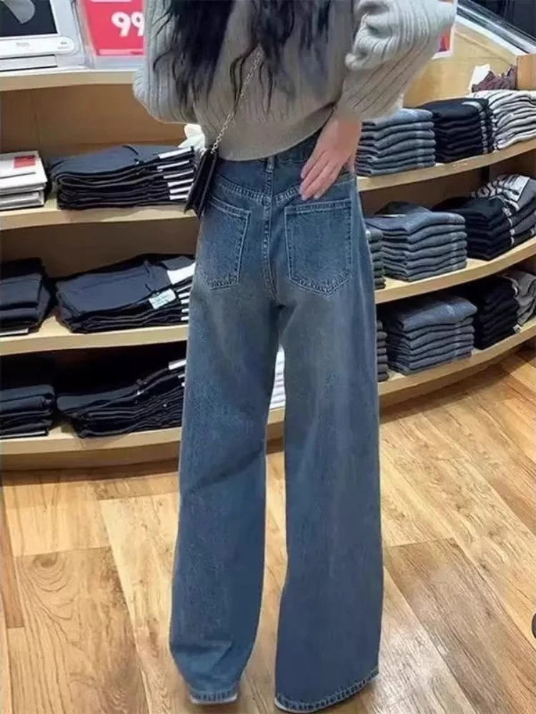 2025 Blue Women Jeans High Waist Vintage Straight Spring Autumn Y2K Classic Denim Pants Streetwear Trousers Korean Fashion Jeans