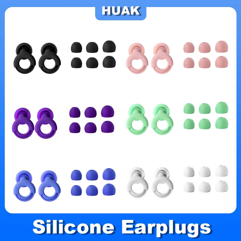 HUAK Quiet Ear Plugs for Noise Reduction – Super Soft, Reusable Hearing Protection for Sleep,Swim, Work 8 Ear Tips in XS/S/M/L