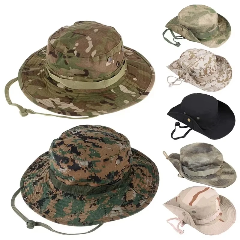 Camouflage Tactical Boonie Hats Camping Climbing Bucket Hunting Hat Men Outdoor Fishing Hiking Cap Sun Protective Boonie Caps