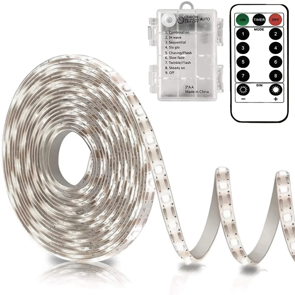 5v Strip Lights Strip Lights with Remote Cool White,60Led/M,8 Modes,Dimmable,Self-Adhesive,Cuttable,Waterproof,Battery Powered