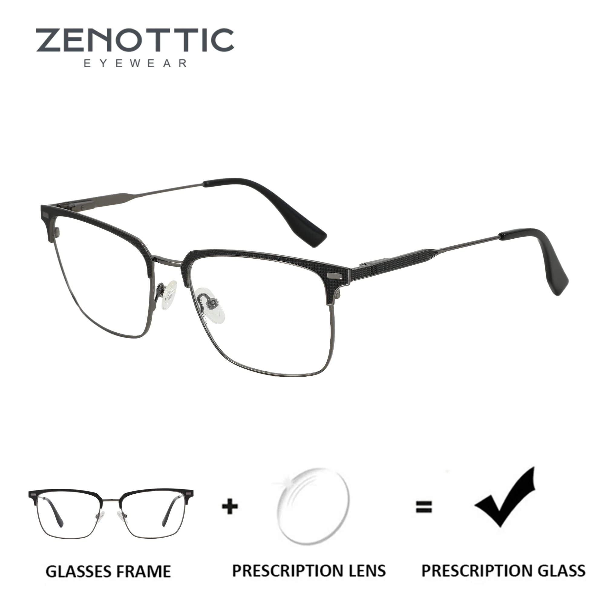 ZENOTTIC (L Size) Fashion Half Frame Progressive Prescription Glasses Metale Myopia Eyewear Square Optical Eyeglasses for Men ﻿