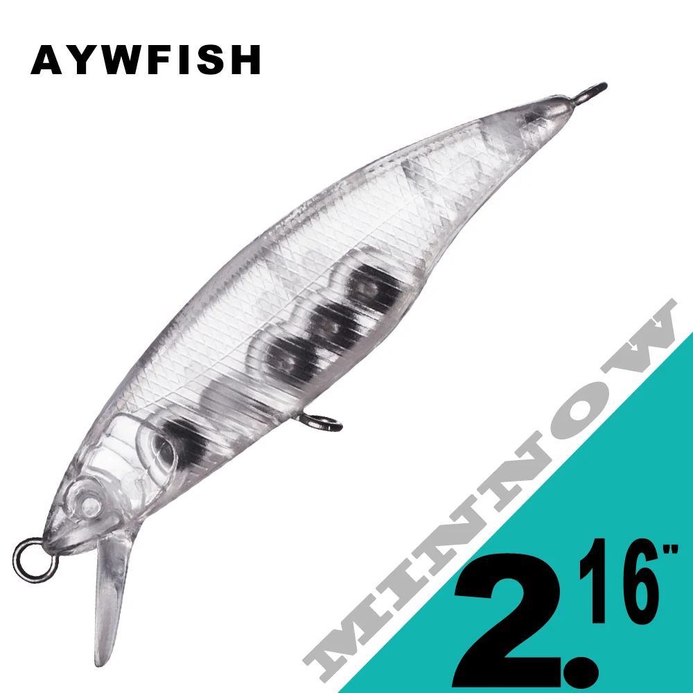 AYWFISH 15PCS Unpainted Minnow Bait Blank 5.5CM 3.2G Artificial Baby Shallow Diver Fishing Lures Bass Perch Tackle For Fish DIY