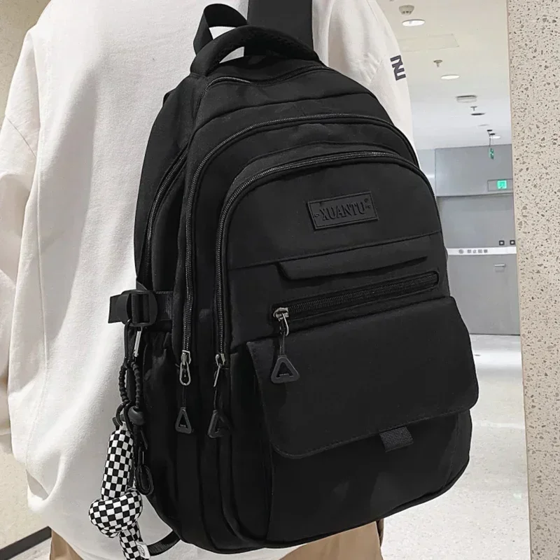 2024 Nylon Serviceable Backpack for Student Black Large High Quality Travel Backbag Unisex Eco-friendly Portable Laptop Knapsack