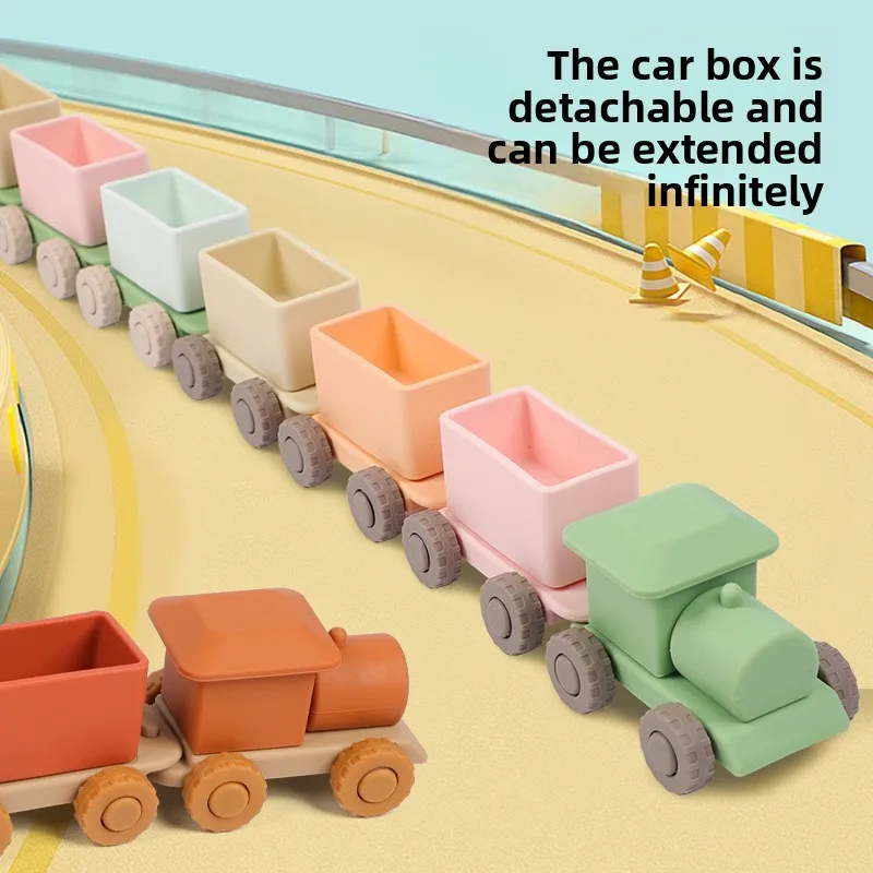 Jouet de train en silicone – Facile à assembler et à démonter, coulissant durable et lisse, adapté aux enfants, jouet éducatif