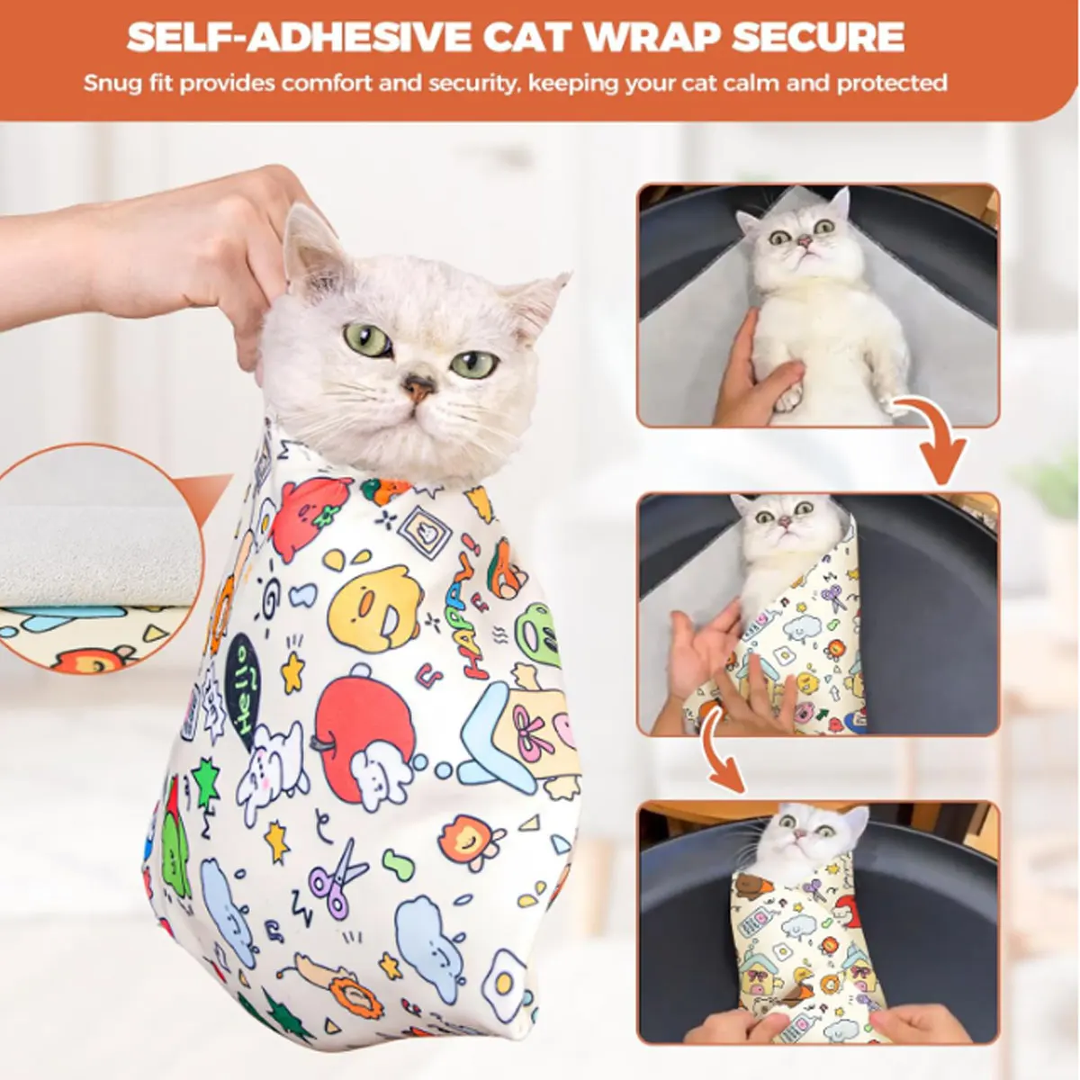 

Cat Grooming Wrap, Anti-bite , Anti-runaway Calming Fixing Cat Pet Nail Trimming Tools Self-adhesive Cat Swaddling Cloth