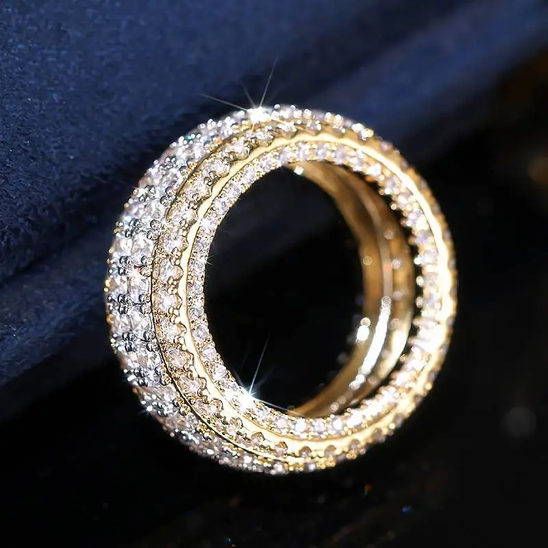 Huitan خواتم سيدة ذهبية اللون فاخرة لامعة مكعب زركونيا اكسسوارات لحفل زفاف خطوبة مجوهرات عصرية متعددة الاستخدامات #4