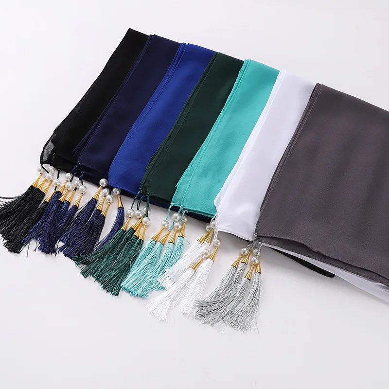 115*115CM Europe and The United States New Solid Color Monochrome Pearl Chiffon Tassel Scarf Malaysia 110 Large Square Scarf