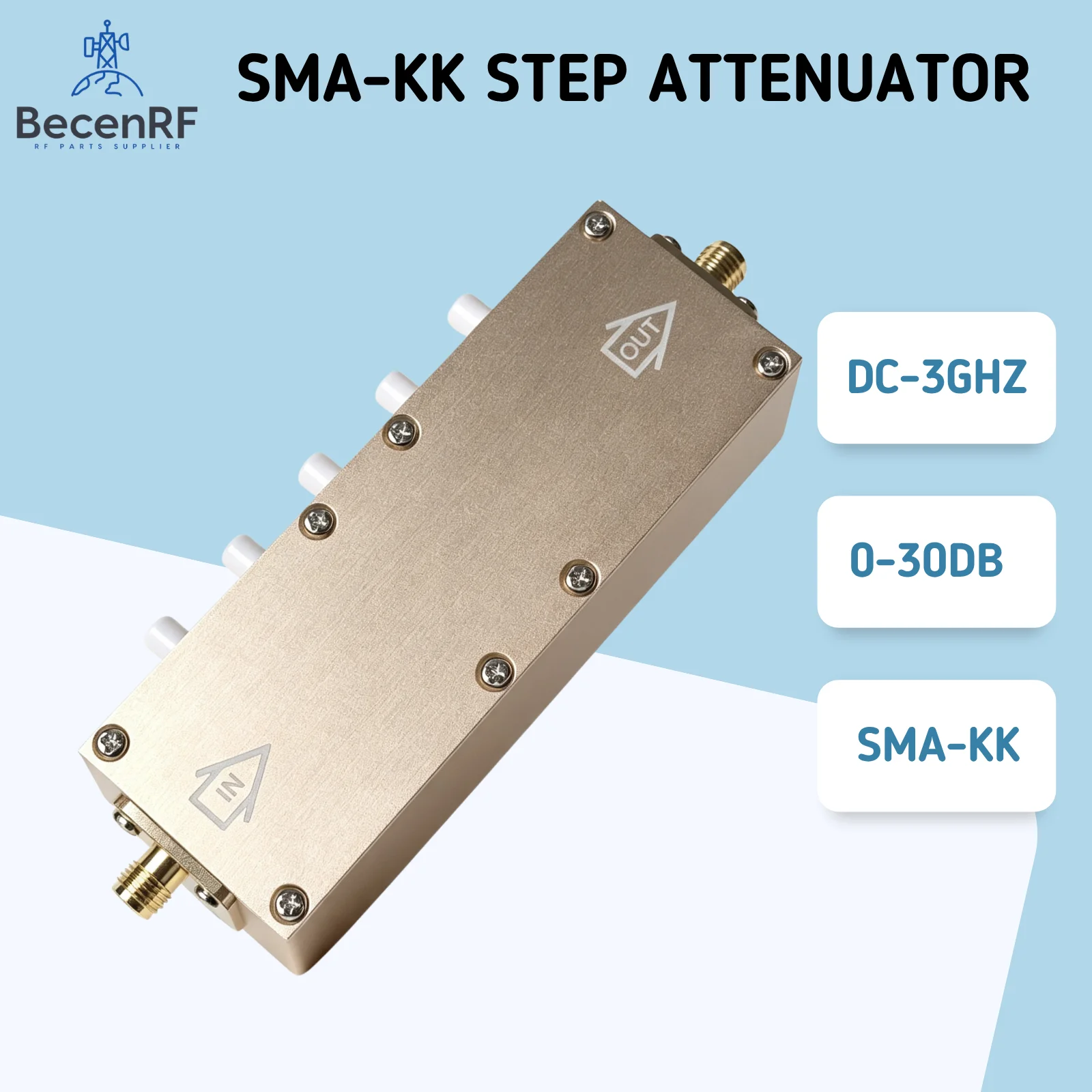 0-30dB RF Step Attenuator DC-3GHz 5W SMA Female to Female Adjustable RF Attenuators 5 Key Press 50Ohm