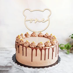 YOMDID Bear Shape Birthday Wooden Cake Topper One Birthday Cake Topper In Wood For Birthday Shower Party Cake Decor Supplies