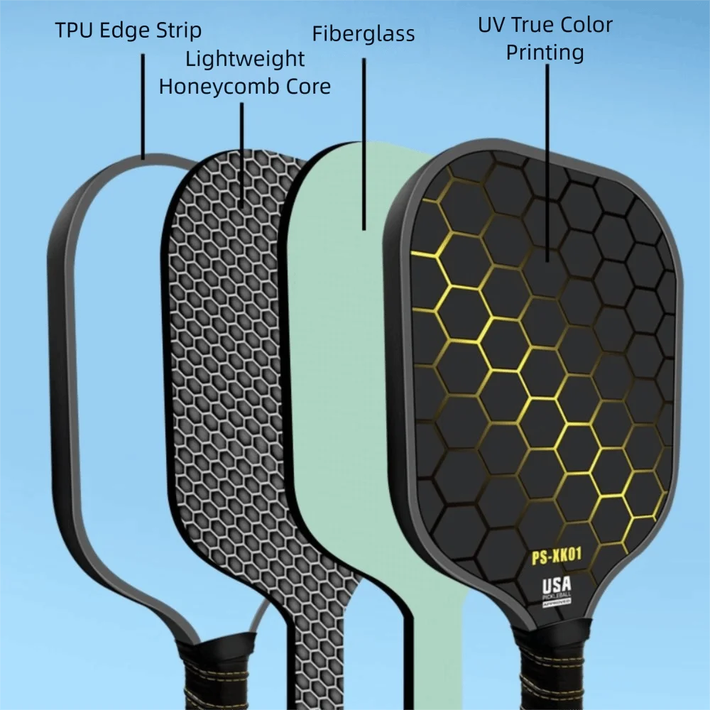 مجاديف كرة المخلل من ألياف الكربون، سطح بلوري، مضارب كرة البيسبول خفيفة الوزن، قبضة غير قابلة للانزلاق، مجداف كرة المخلل المريح #6