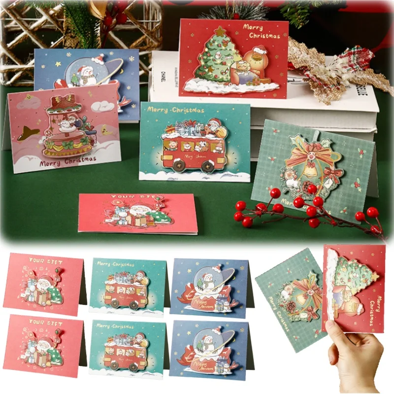 Weihnachtsmann-Grußkarten, faltbar, „Frohe Weihnachten“, beste Wünsche, Karten, Weihnachtsgeschenk für Neujahr, Segen, Dankeschön-Postkartendekoration