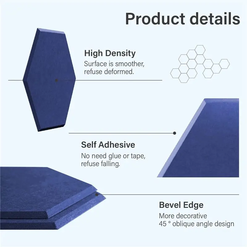 [MEGA SALE]8 Pack Self-Adhesive Hexagonal Acoustic Panel,Sound Absorbing Panel for Studios/Recording Studios/Offices,Dark Blue