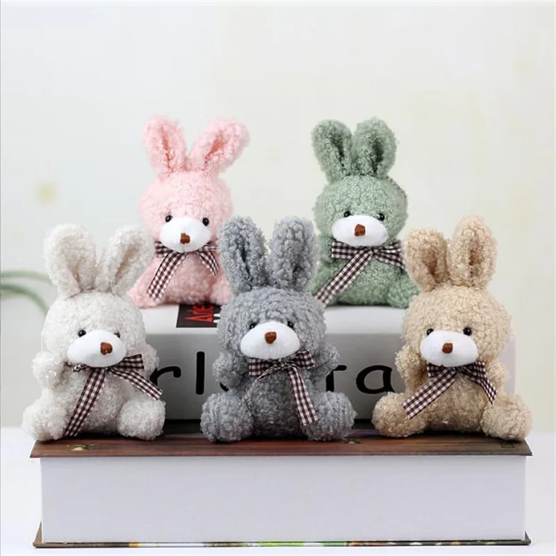 5 Color Size 12Cm Plush Keychain Rabbit Sitting Bow Stuffed Animal Buuny Toy Pet Baby Girl Child Christmas Gifts