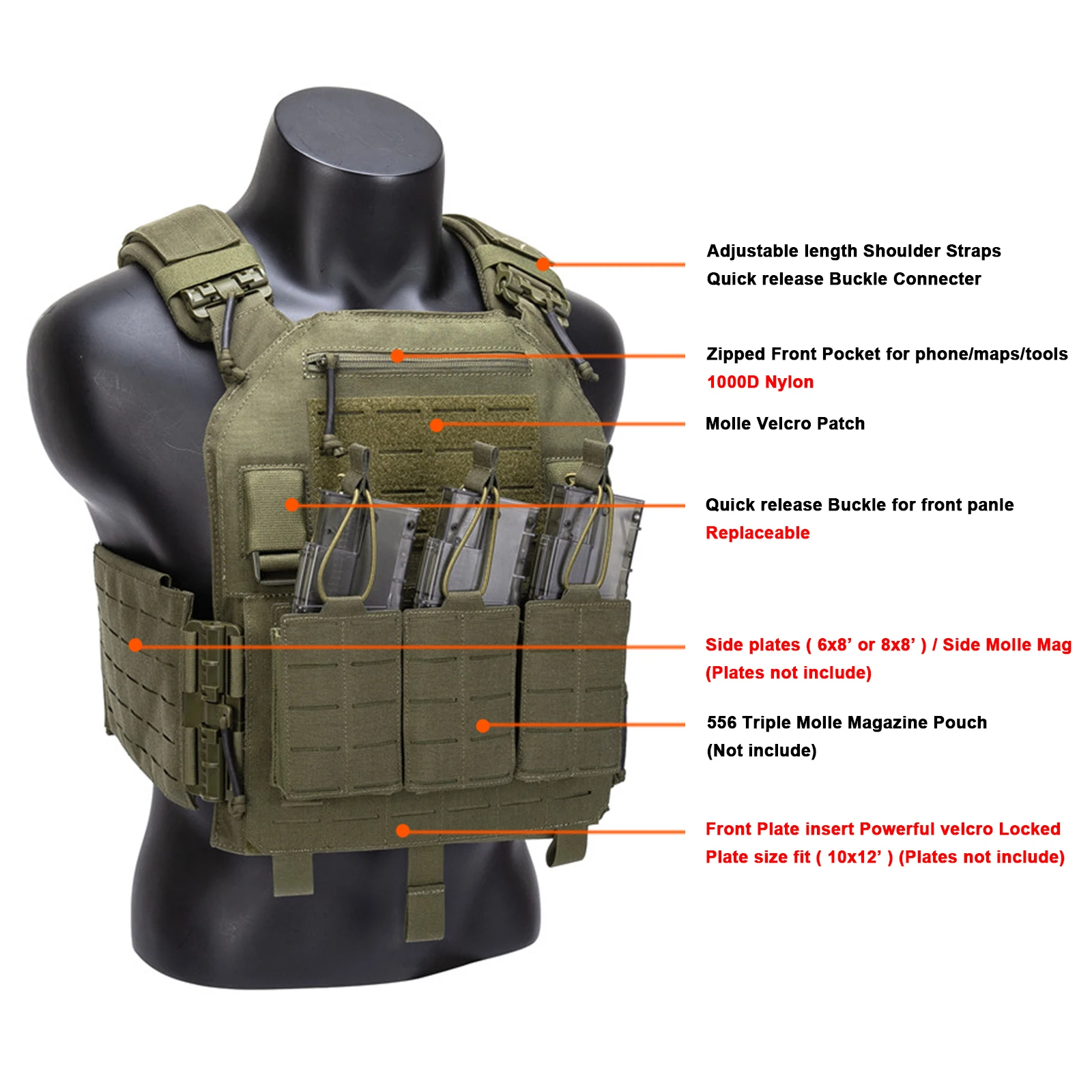 Imagem -06 - Nylon Tactical Armor Vest Porta-placa 1000d