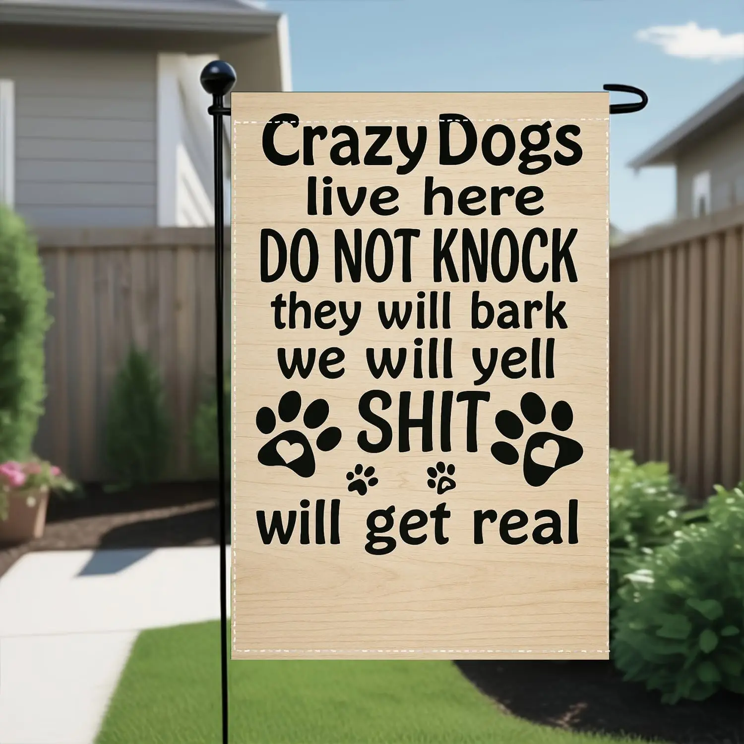 Do Not Knock Dogs Will Bark Garden Flag 12x18 Inch Double Sided Dog Warning Yard Flag for Front Door Porch Fence Outdoor Dec PPM