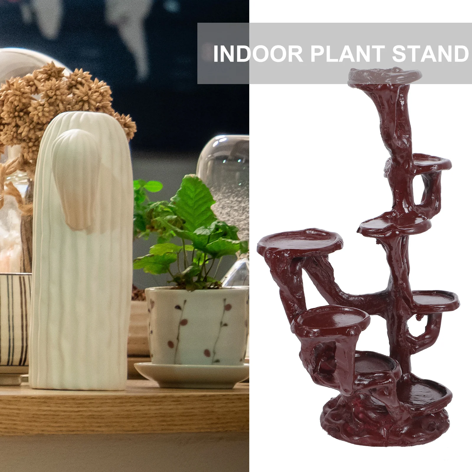 Resin Plant Stand Multi Layer Indoor Outdoor Flower Pot Base Holder Durable Natural Color Stable Structure Long Service Time