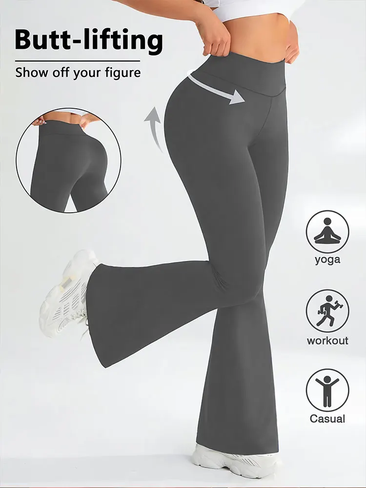 

Серые спортивные брюки-клеш для йоги с высокой талией, мягкие, с эффектом утяжки живота, облегающие, повседневные, для бега и занятий йогой на открытом воздухе