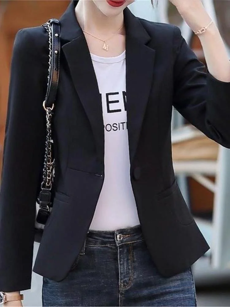 Slim Fit Casual Sle Women's Spring Autumn Thin Long Sve ort Length Faionable  Jaet Busin Office Wear