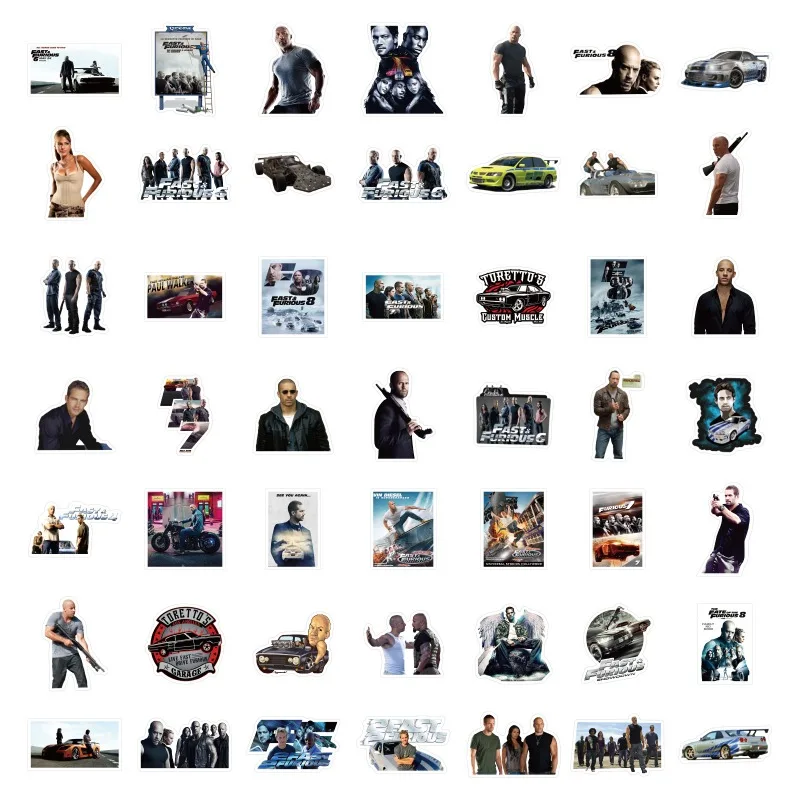 50pcs Fast and Furious Stickers Suitcase Water Cup Stationery Mobile Phone Car Scooter Laptop Refrigerator Decoration Sticker