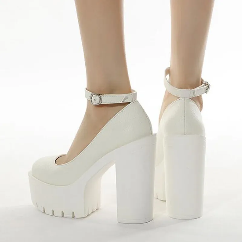 موضة مثير سميكة سوليد حذا فردي للسيدات 13 سنتيمتر عالية الكعب الأوروبية الأمريكية مشبك المرأة منصة الكعوب مضخات حذاء زفاف #6