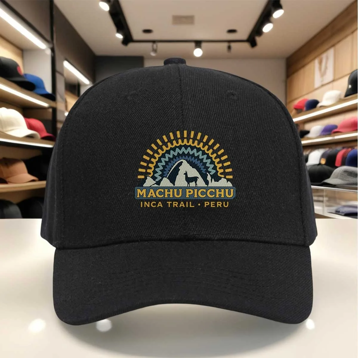 Machu Picchu Inca Trail Peru Llama & Mountain Sunrise Print Baseball Cap, Adjustable Breathable Suitable for Outdoor Travel,,,,