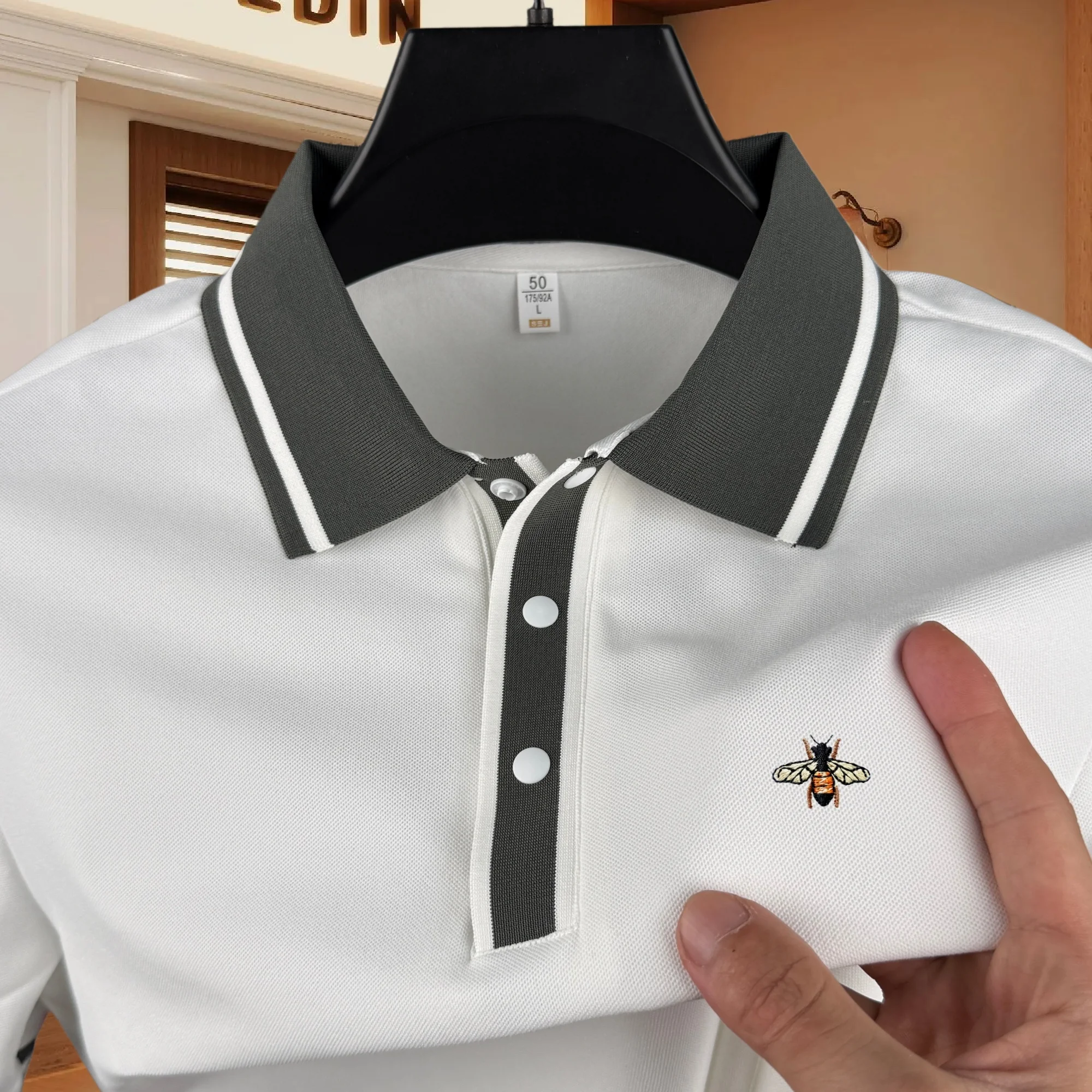 High end brand men's short sleeved polo shirt summer fashion luxury bee embroidery design boutique top casual business T-shirt