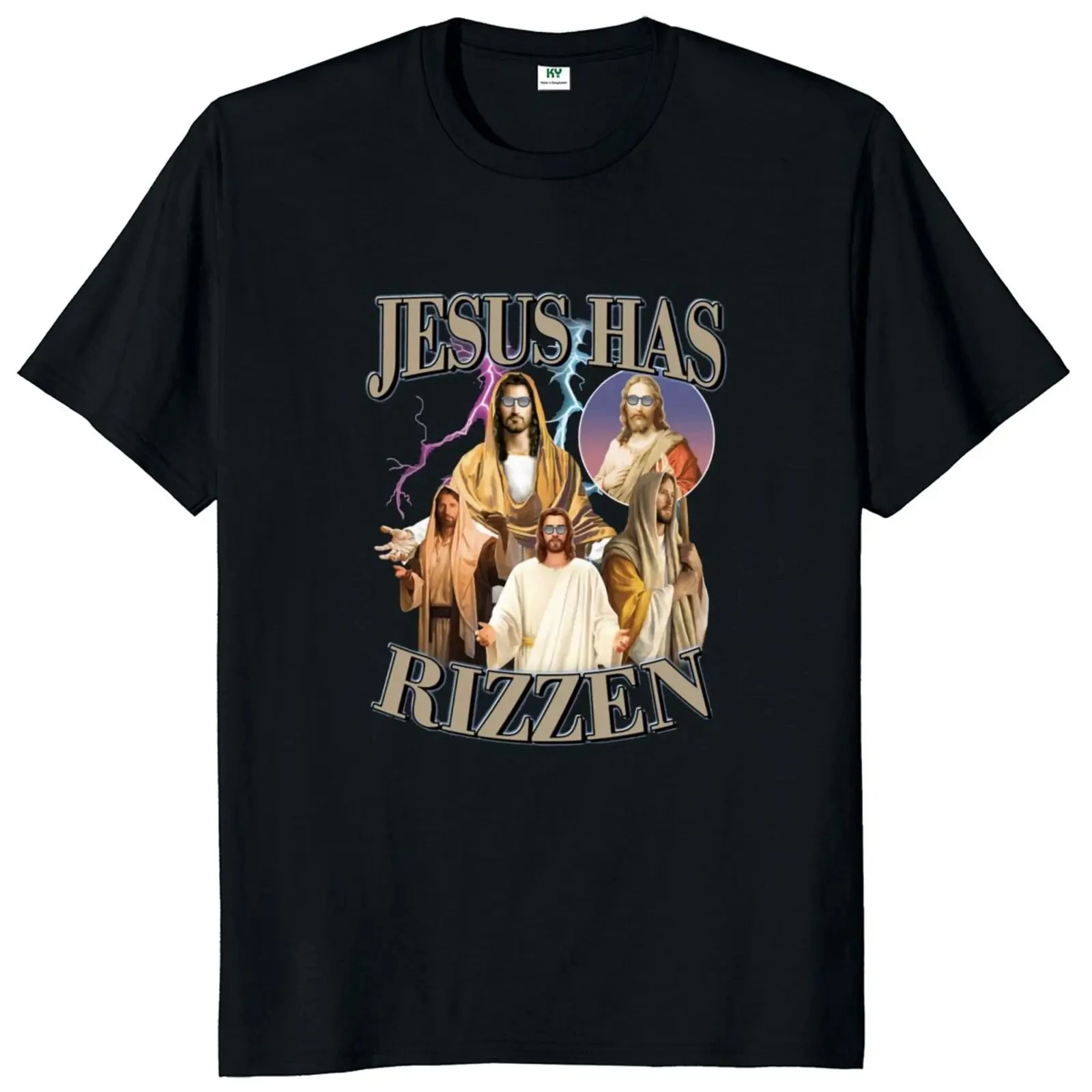 Jesus Has Rizzen T Shirt Retro Christian Religious Harajuku Streetwear 100% Cotton Unisex O-neck Summer T-shirts 50947