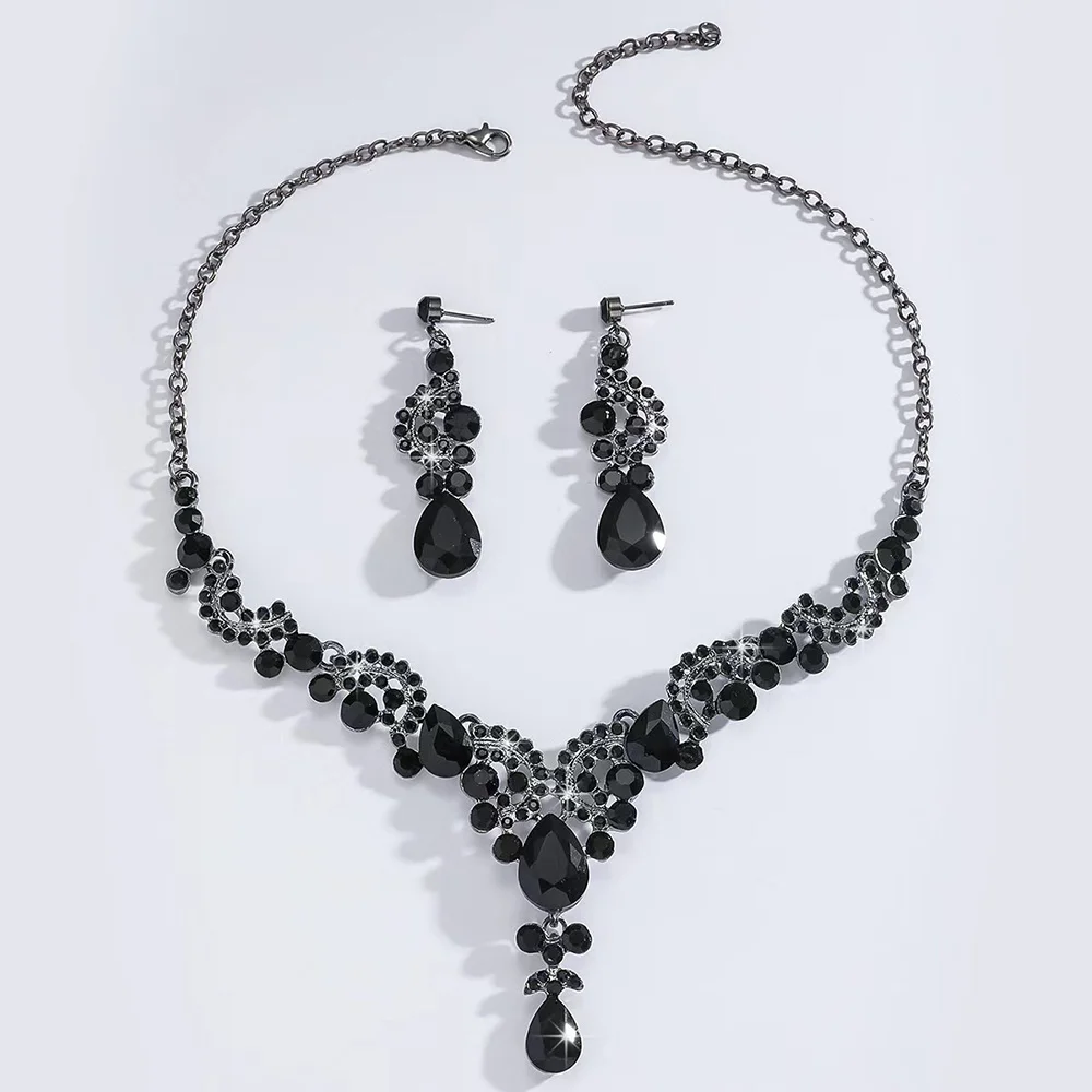 3pcs Luxurious Bridal Hair Accessories Women\'s Banquet Ceremony Accessories Fashion Bridal Jewelry Necklaces Earrings Crowns Set