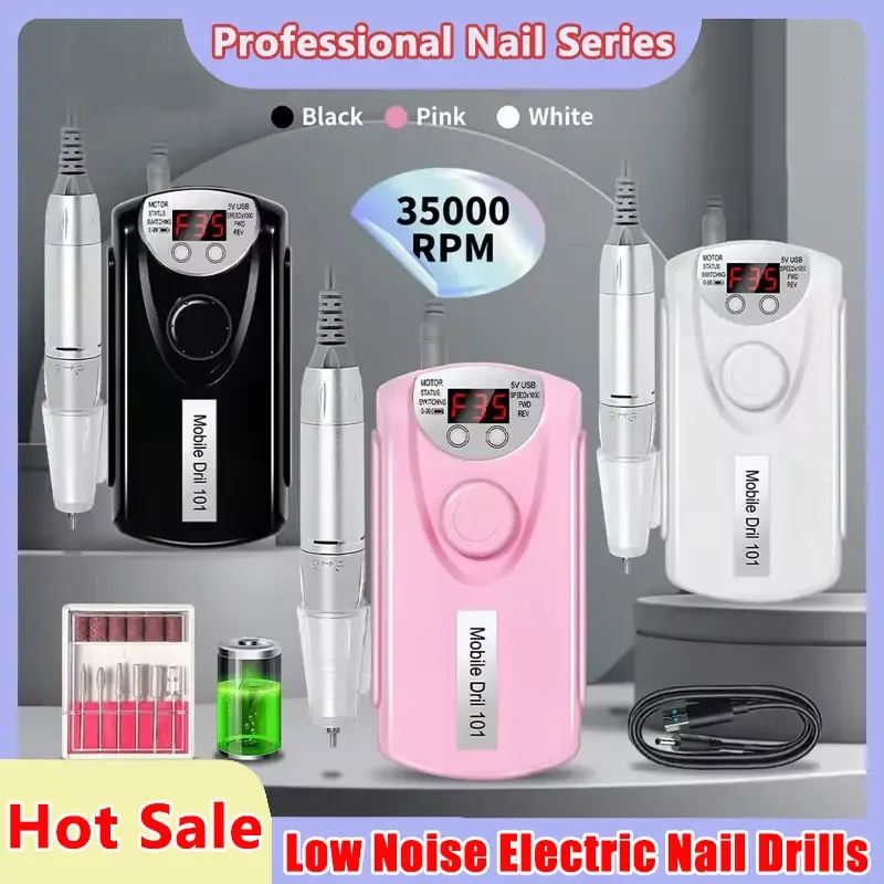 

35000RPM Nail Drill Machine for Nails Rechargeable Manicure Low Noise Professional Electric Nail Drills Motor Polishe Sander